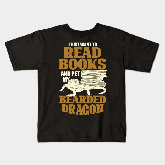 Bearded Dragon Reading Lover Gift Kids T-Shirt by Dolde08